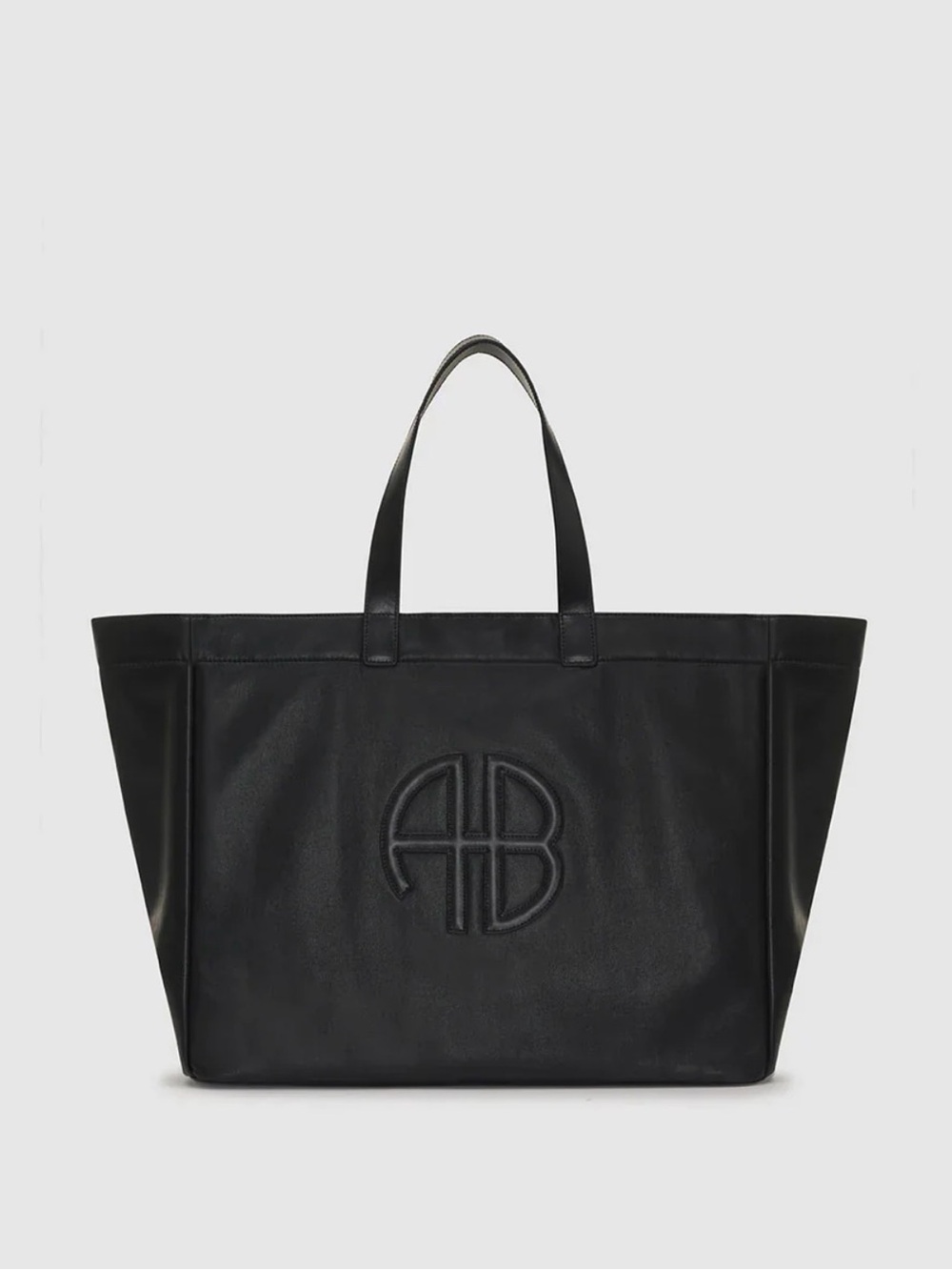 Anine Bing Black Leather Tote Bag with Embossed Monogram